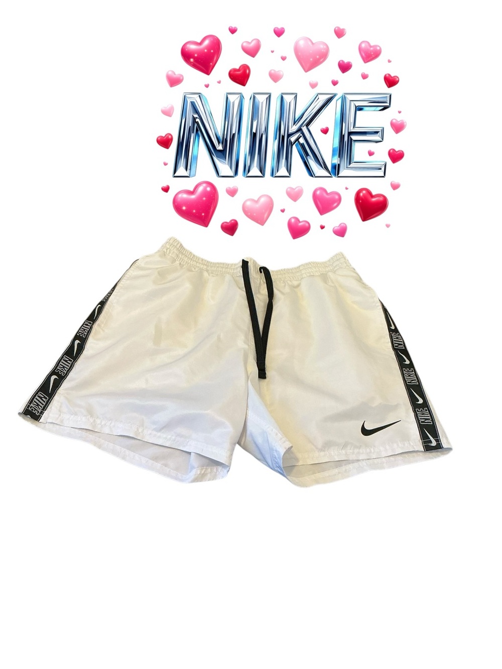 Nike Men’s White Swim Board Shorts with Black Trim